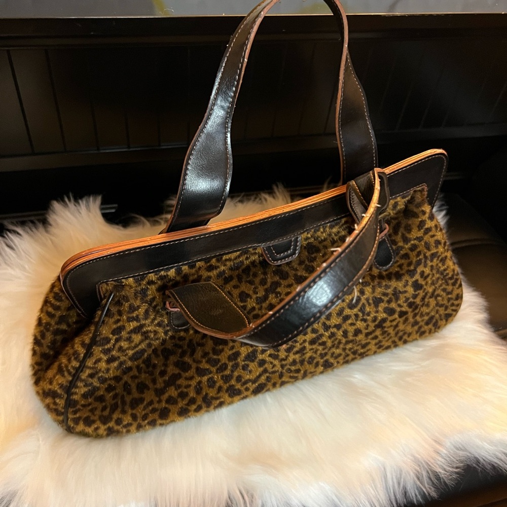 Leopard Print Satchel with Leather Accents